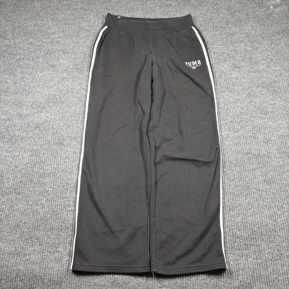 Puma Sweatpants Mens M Sportstyle Established 1948 Black Fleece Wide Leg Track